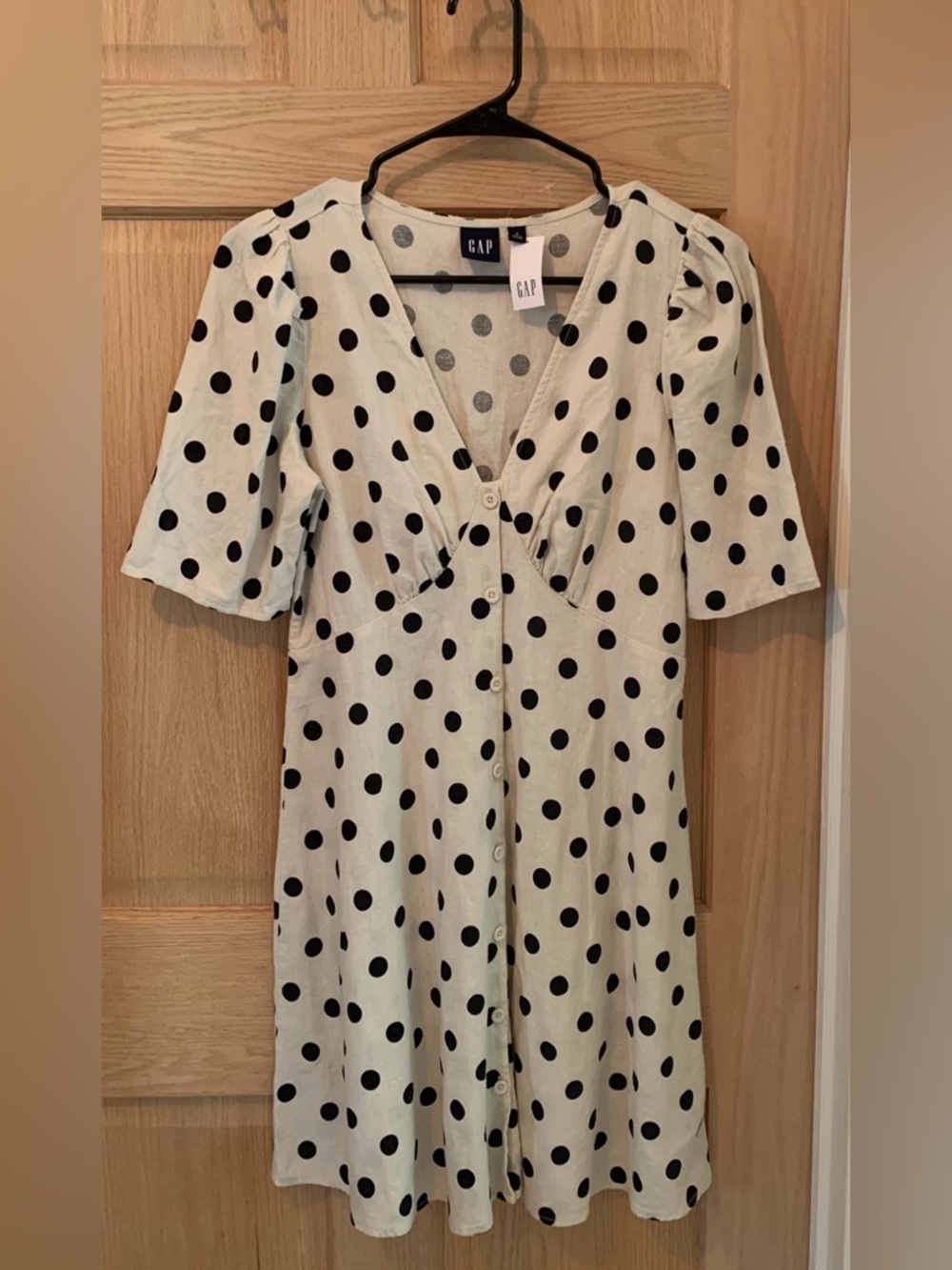 GAP White Linen Blend Dress with Black Polka Dots